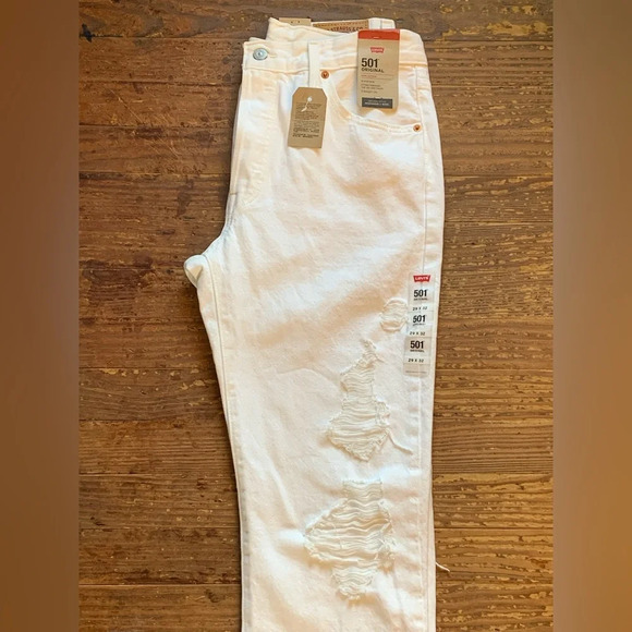 NWT Levi’s 501 Original Fit Straight Leg Jeans Distressed White Denim - Picture 5 of 14